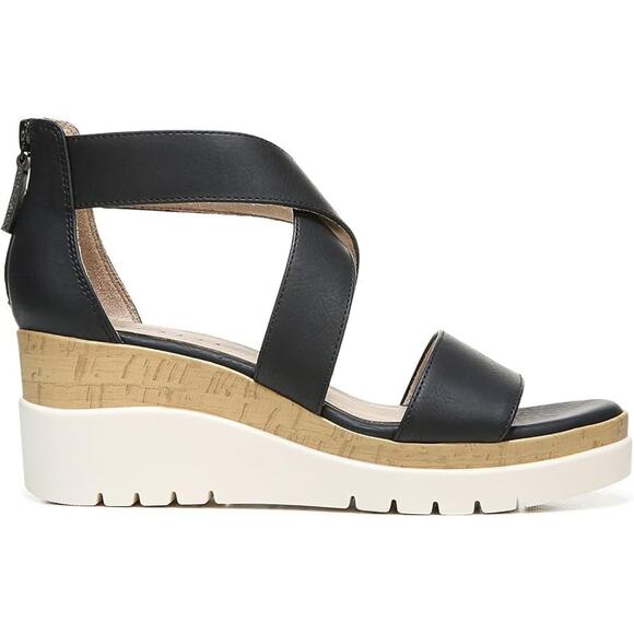 Soul Naturalizer Women's Goodtimes Ankle Strap Wedge Sandals, Black Size 8W - Picture 1 of 7